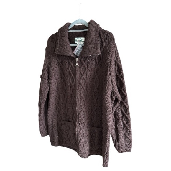 NEW flawed ARAN CRAFTS Merino Wool Cable Knit Zip Up Cardigan Sweater XXL - Picture 10 of 10